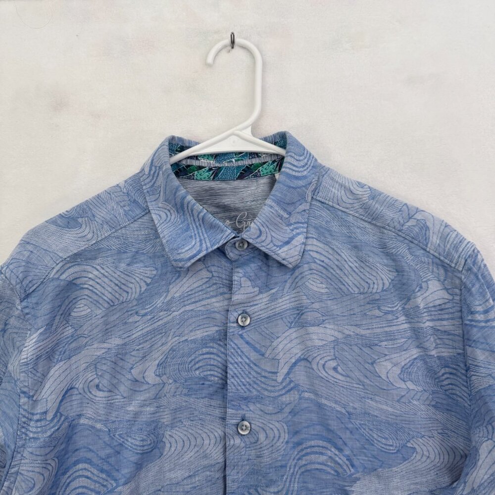 Robert Graham Shirt Mens L Blue Geoemetric Classic Fit Linen Blend Flip Cuff - Picture 2 of 12